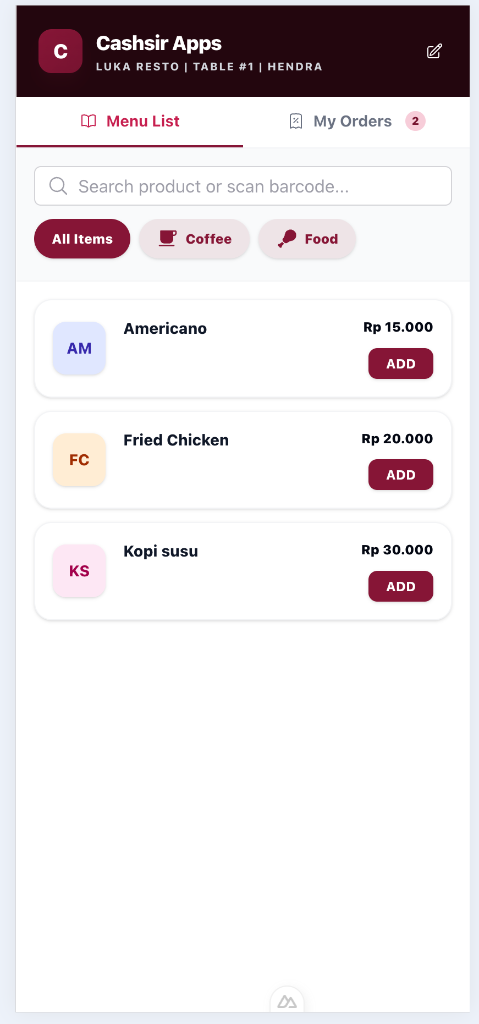 Tampilan QR Menu Digital Pelanggan (Versi Mobile)